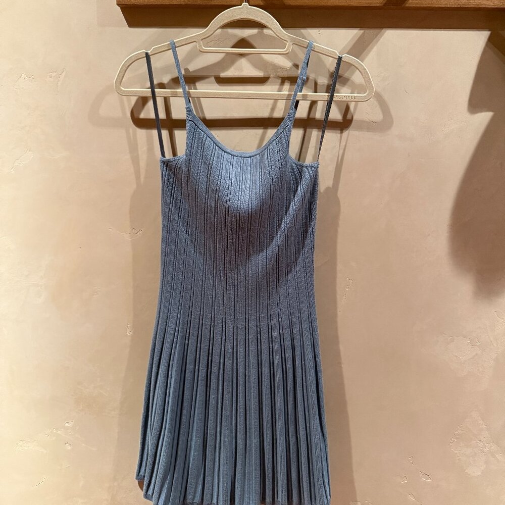Abercrombie & Fitch Crossback Ribbed Elevated Knit Mini Dress in Blue